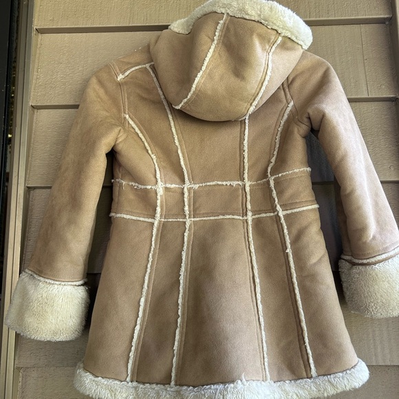 Hawke & Co faux sheep skin hoodie coat gold flecks external fur seams. - Picture 6 of 6